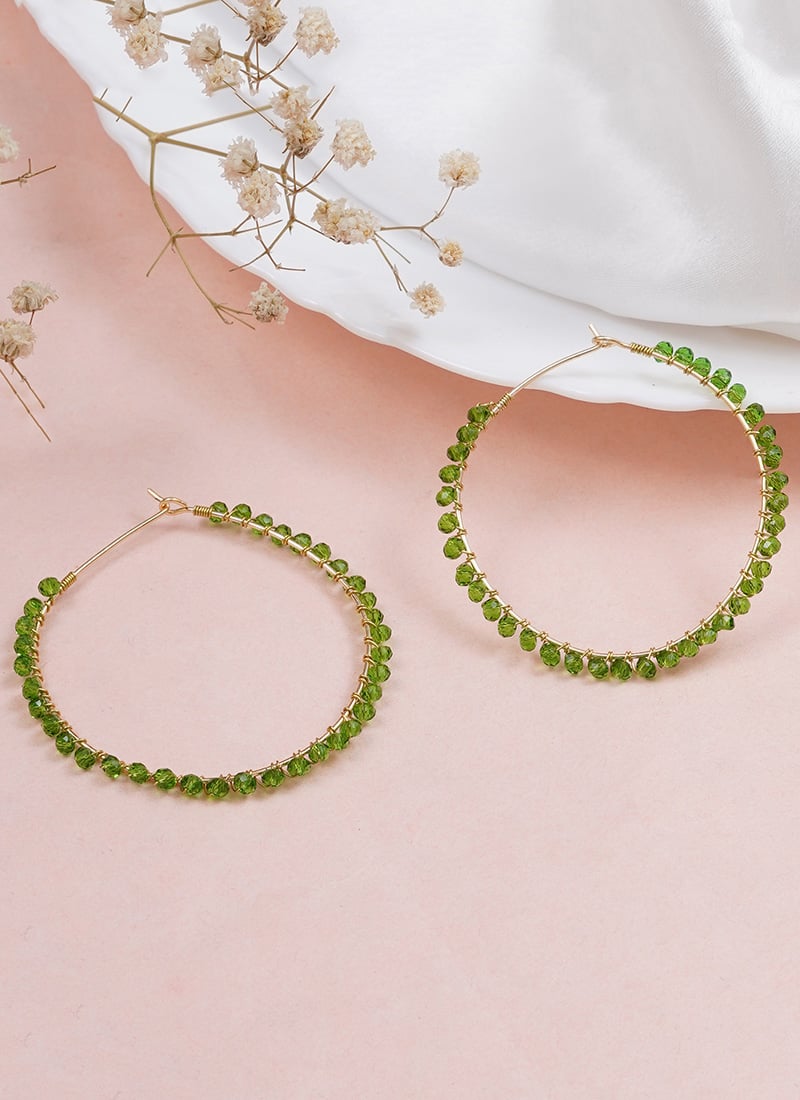 Green Beads Hoops After Six Wear