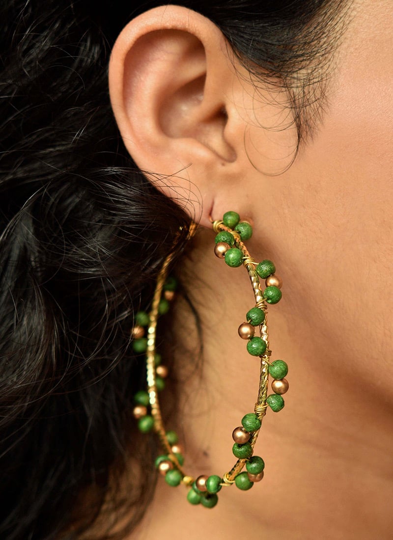 Green Beads Hoops After Six Wear