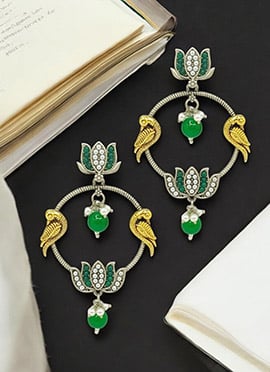 Green Beads Oxidised Danglers