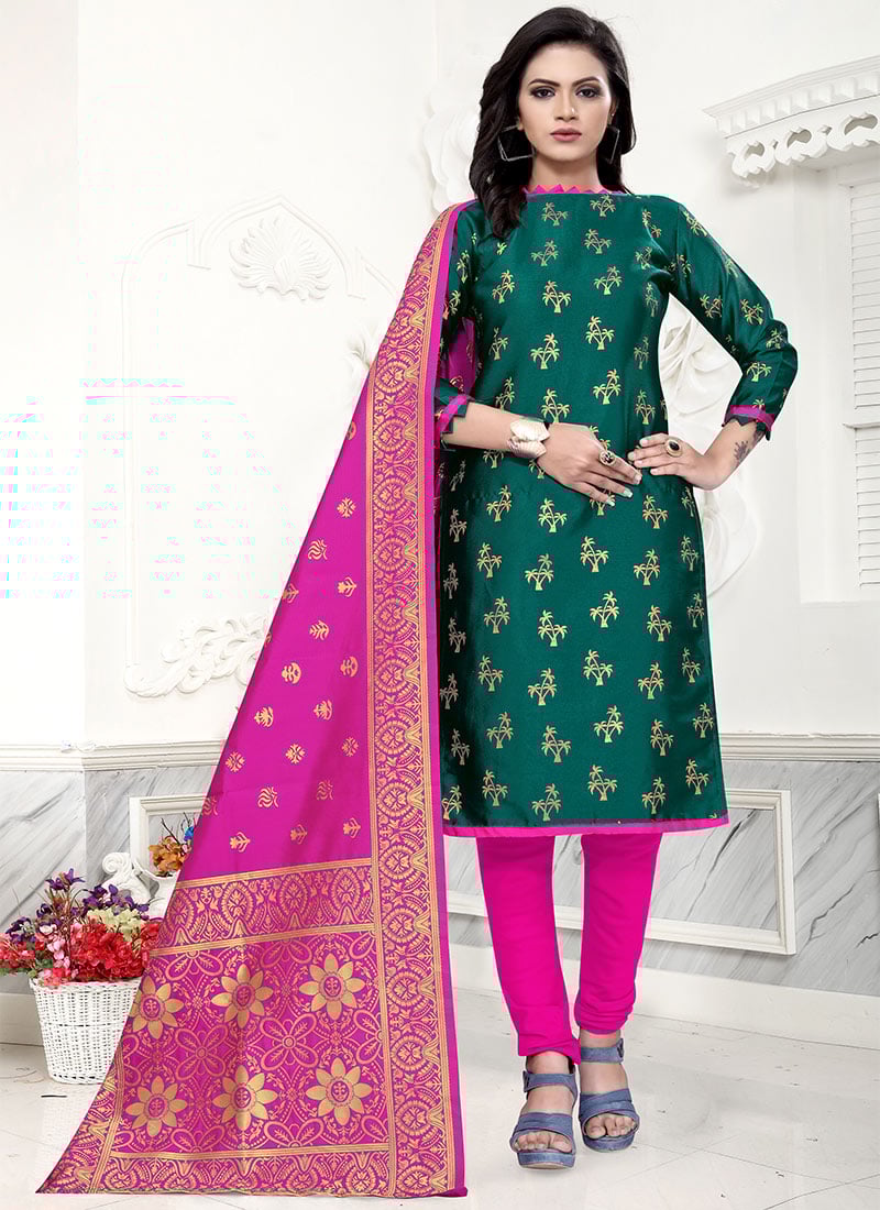 Green Benarasi Art Silk Churidar Suit