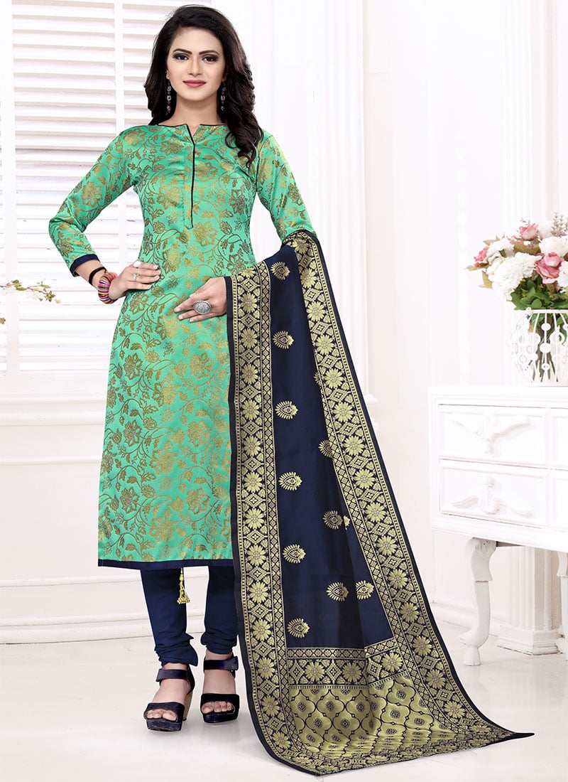Green Benarasi Art Silk Churidar Suit