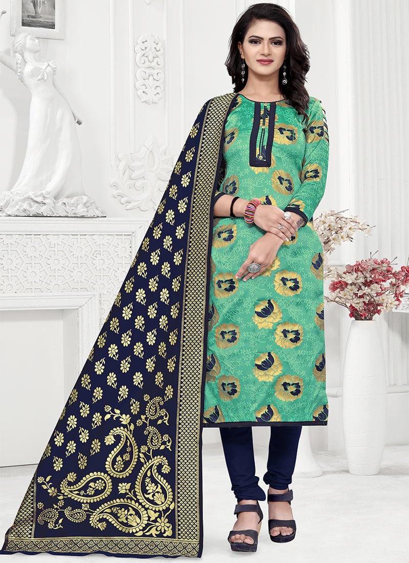 Green Benarasi Art Silk Churidar Suit