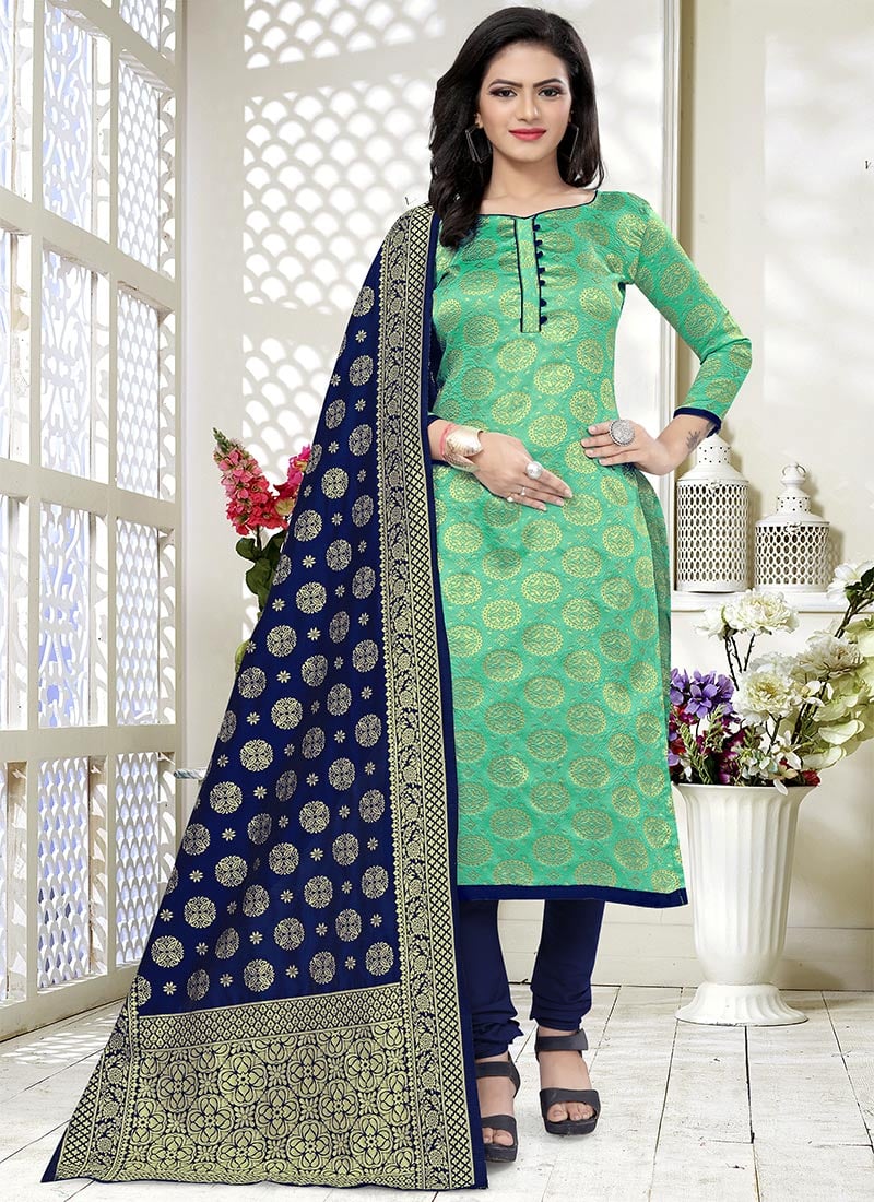 Green Benarasi Art Silk Churidar Suit