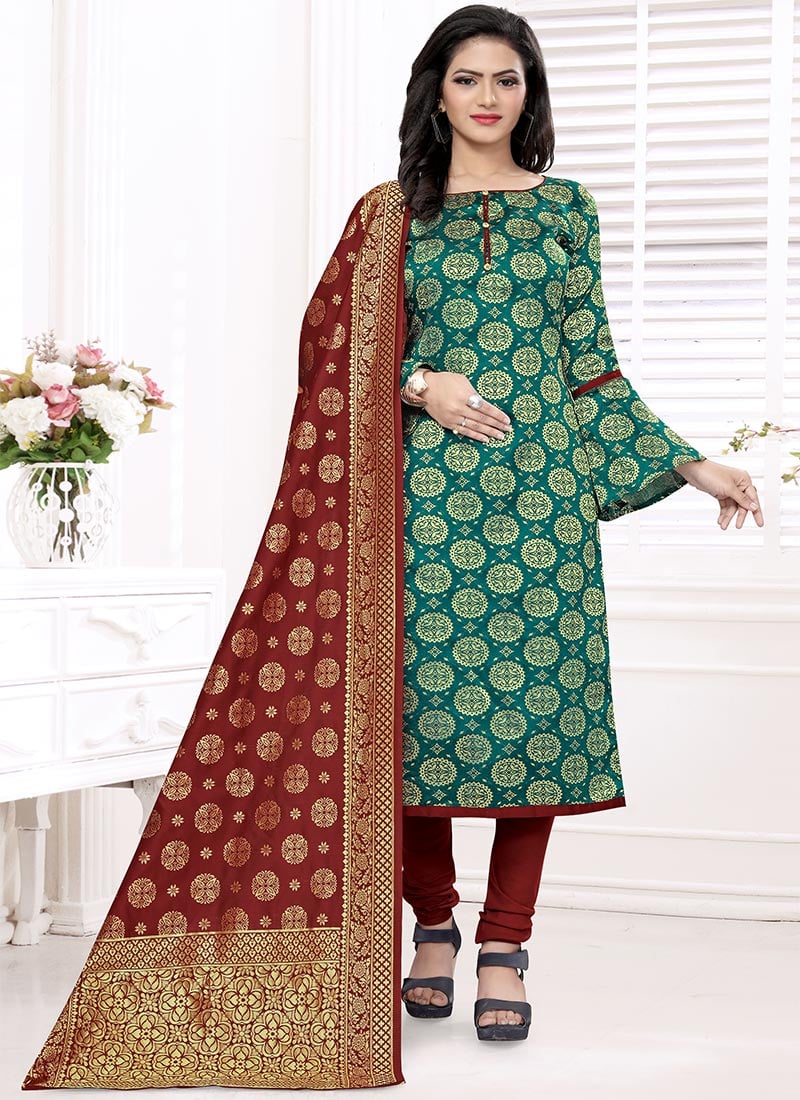 Green Benarasi Art Silk Churidar Suit