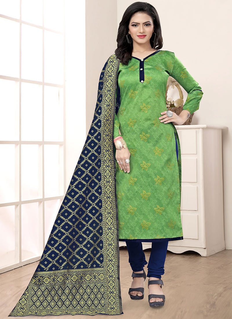 Green Benarasi Art Silk Churidar Suit