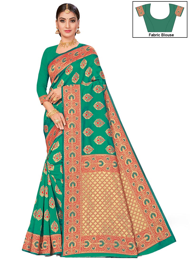 Green Benarasi Art Silk Saree Festive Wear