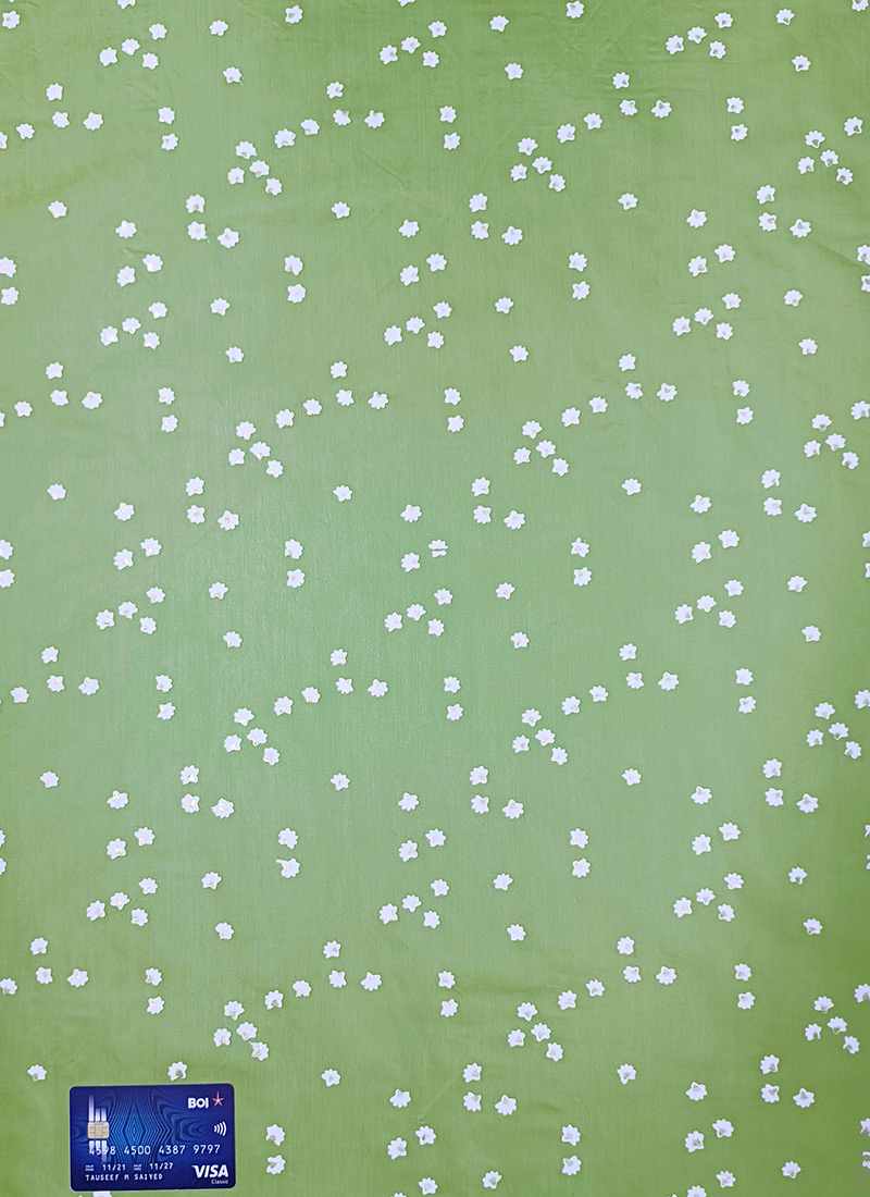 Green Blended Cotton Foil Printed Fabric