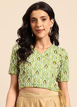 Green Blended Cotton Printed Blouse