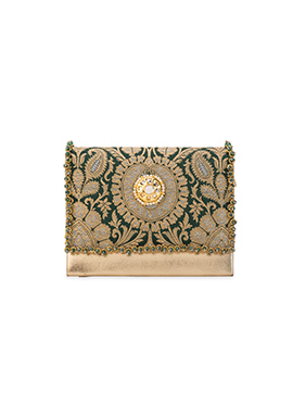 Green Brocade Beads Hand Bag