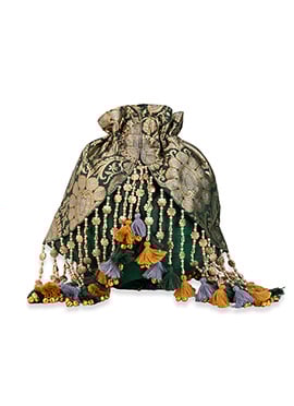 Green Brocade Beads Potli