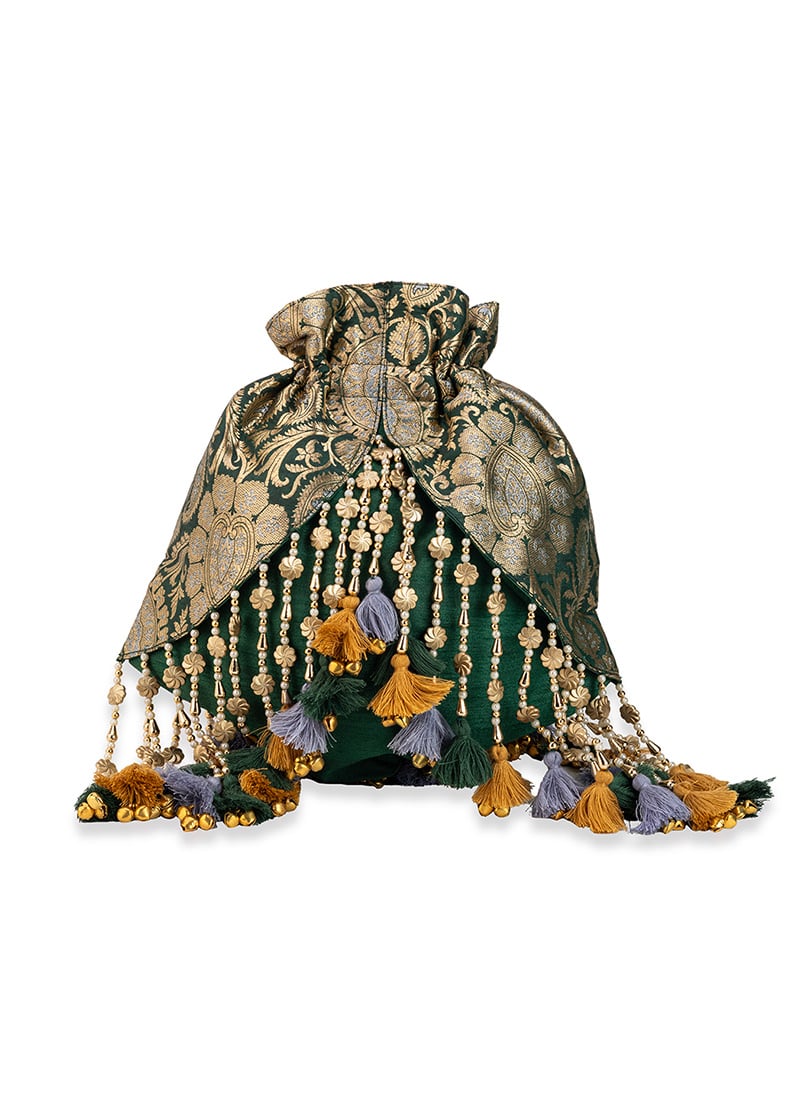 Green Brocade Beads Potli Wedding Wear