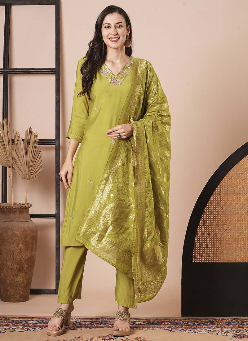Bottle Green Chanderi Pant Suit main image 0