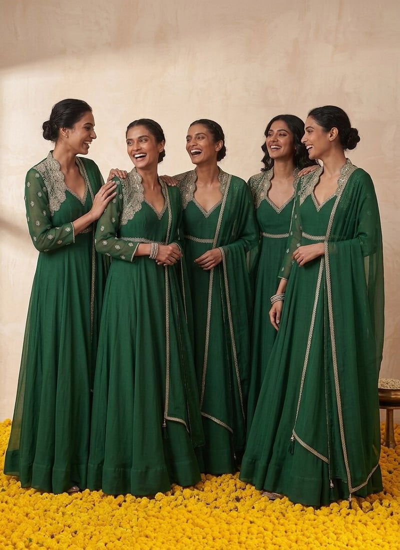 Green Chanderi Zari Sequins Embroidered Anarkali Suit Festive Wear