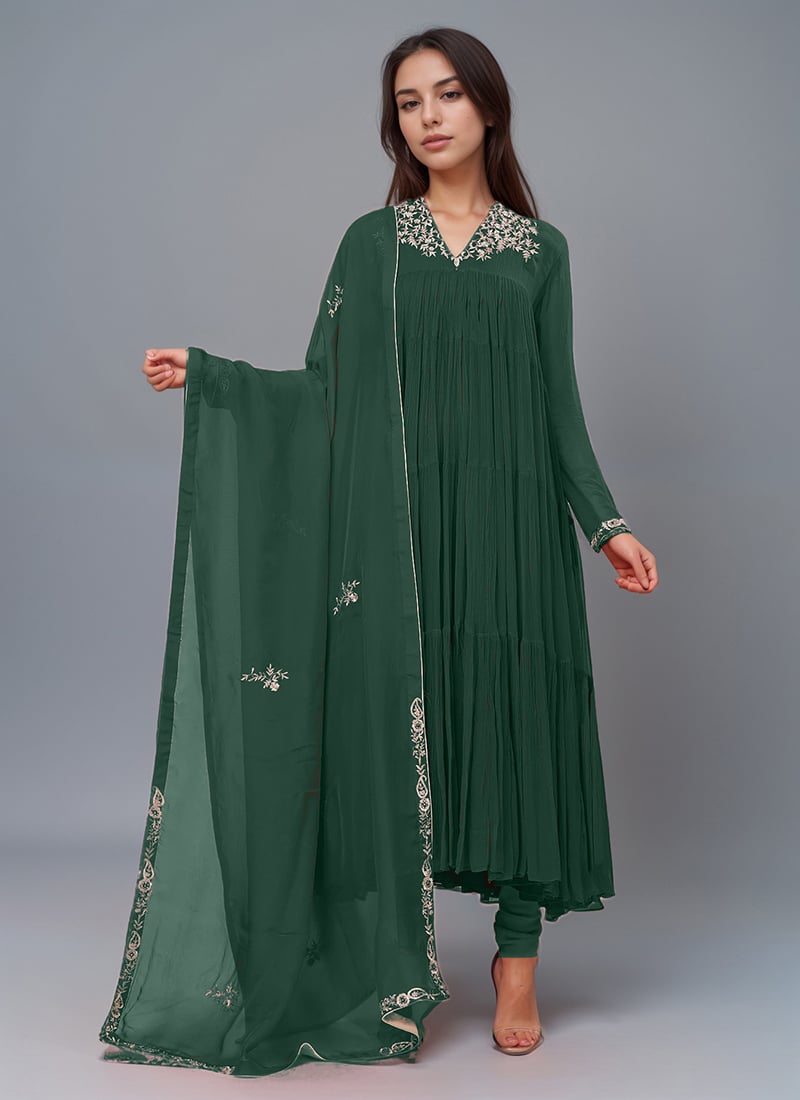 Green Georgette Poth Zari Hand Embroidered Anarkali Suit