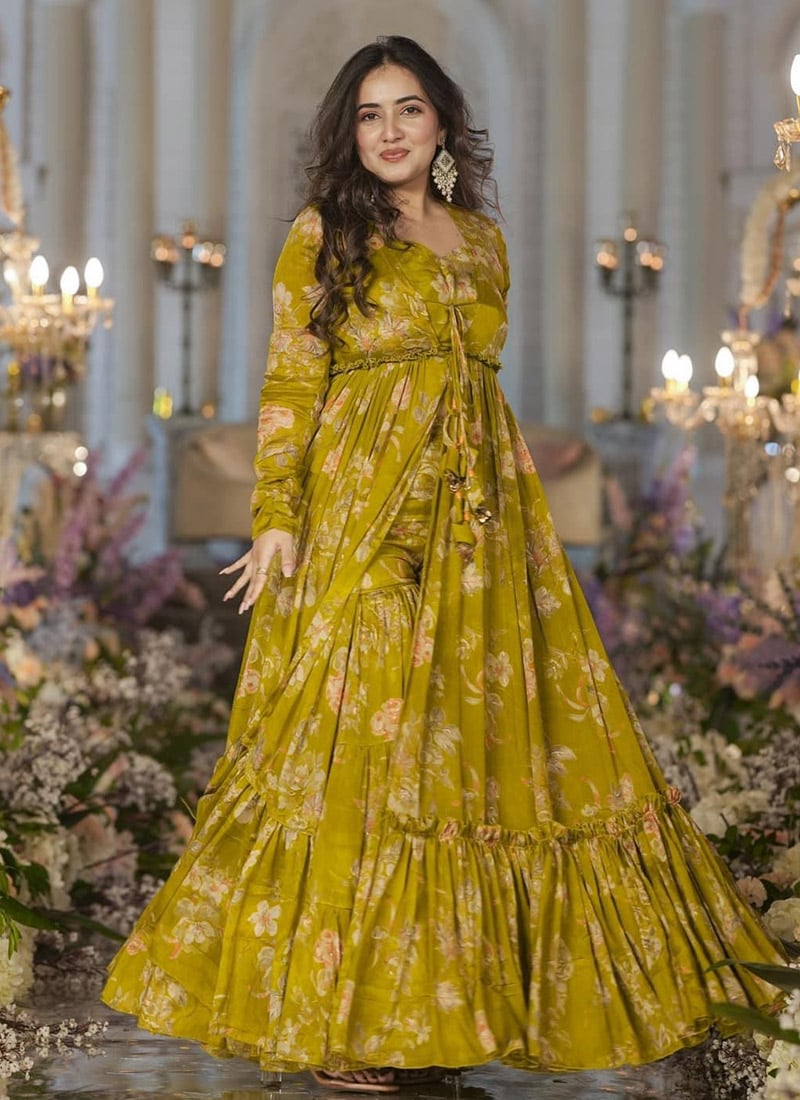 Green Chinon Digital Print Co ord sets After Six Wear