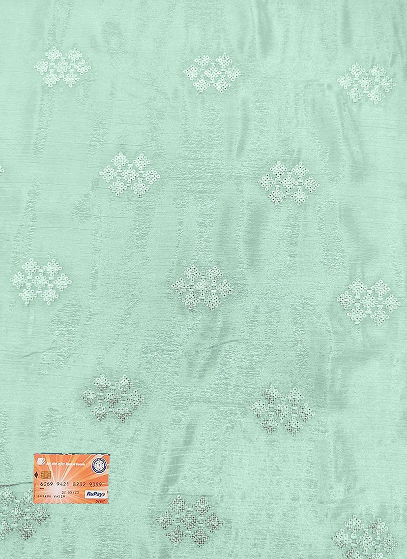 Pistachio Green Chinon Embroidered Fabric