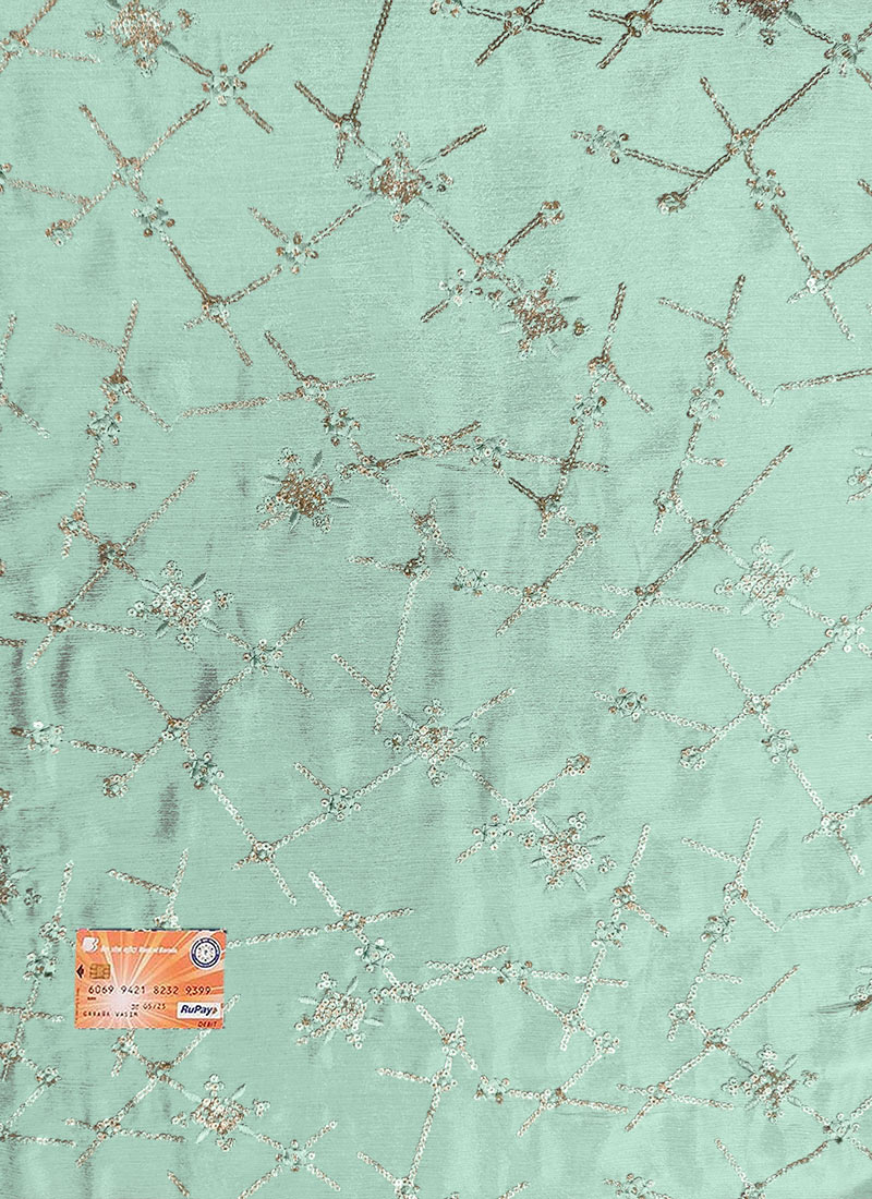 Pistachio Green Chinon Embroidered Fabric