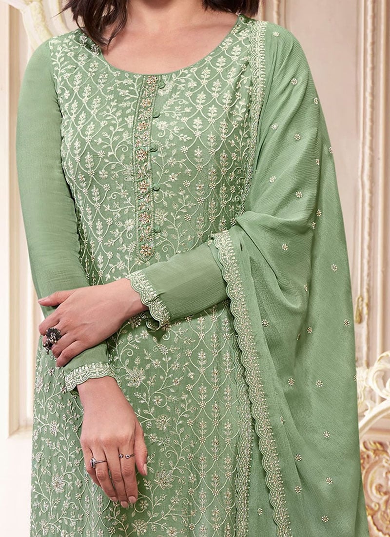 Designer Party Wear Chinon Salwar Suit Pink Chinon Pant Straight