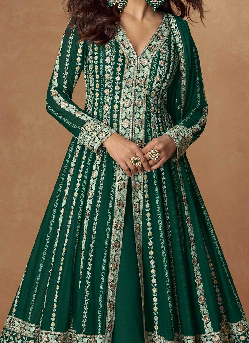 Embroidered Black Chinnon Silk Festive Anarkali Suit
