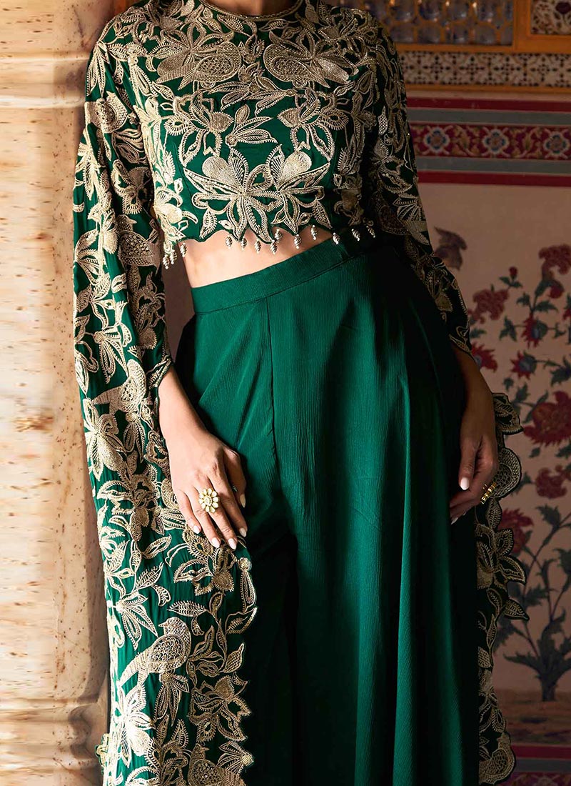 Emerald Green Dana Mashru Silk Suit with Zari Zardozi Hand Embroidery main image 0