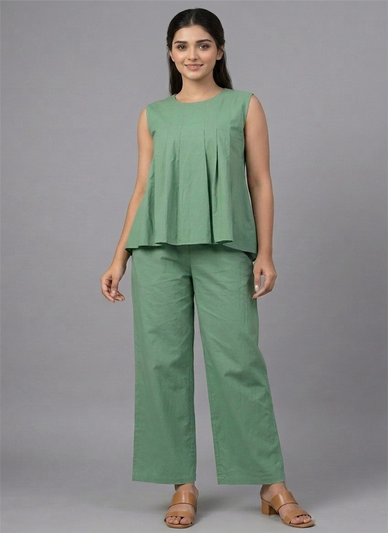 Green Cotton Co Ord Set After Six Wear