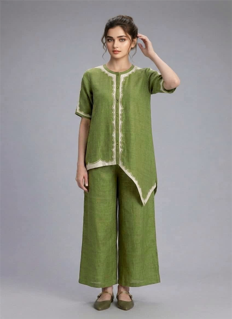 Green Cotton Co Ord Set After Six Wear
