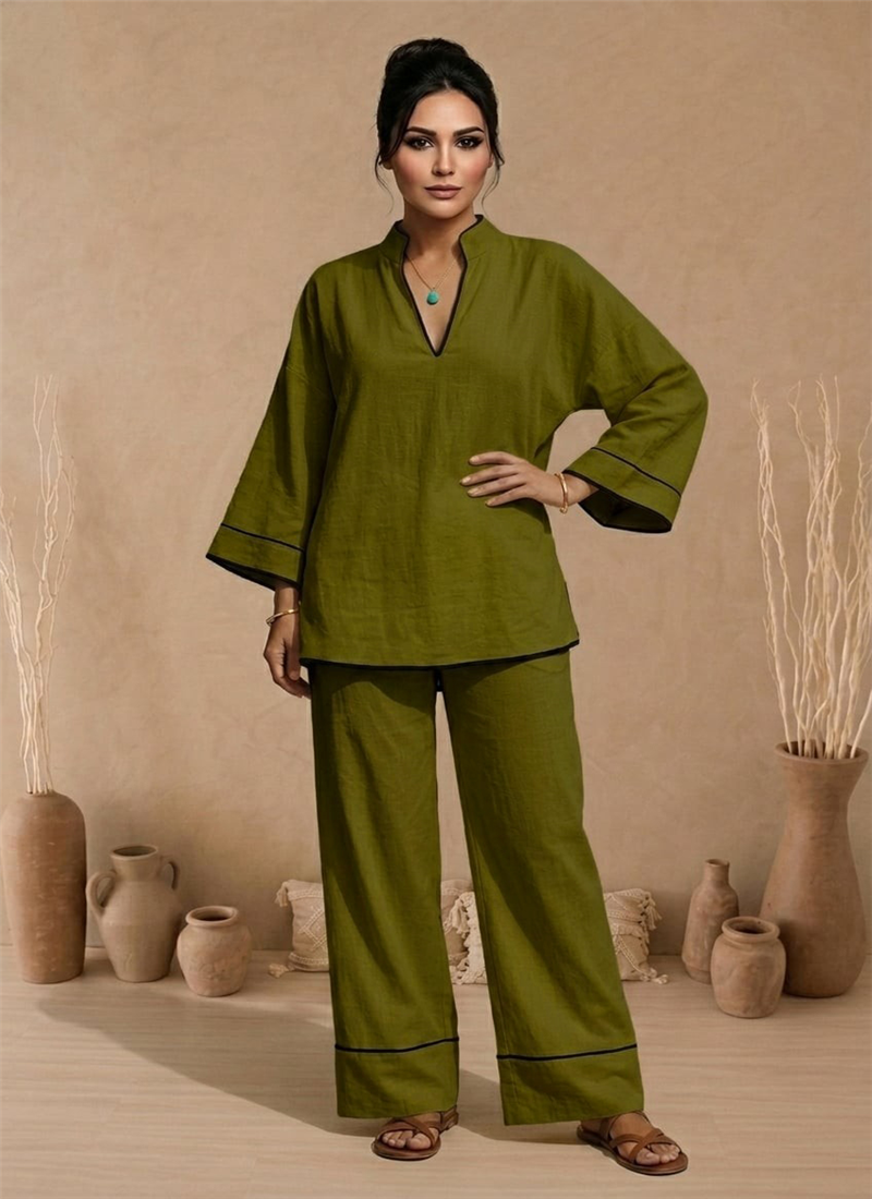 Green Cotton Co Ord Set After Six Wear