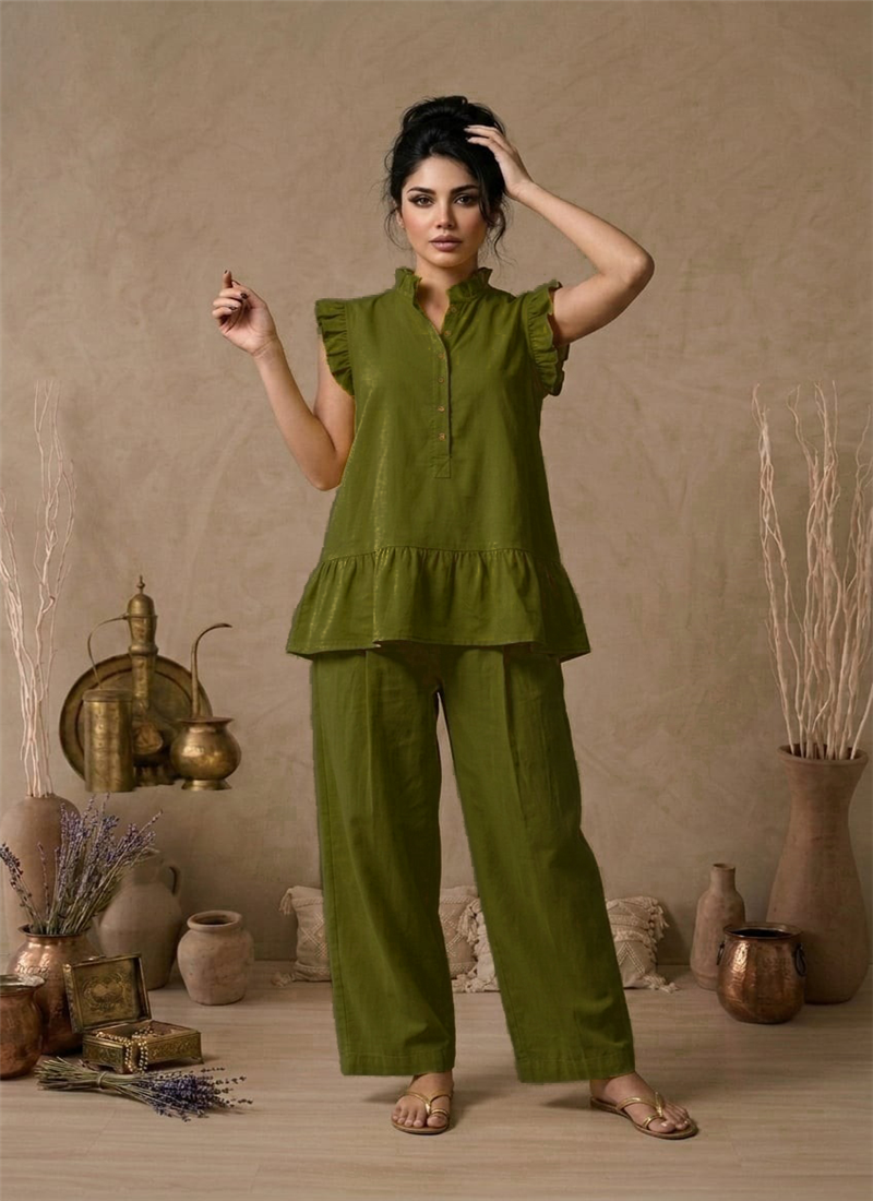 Green Cotton Co Ord Set After Six Wear