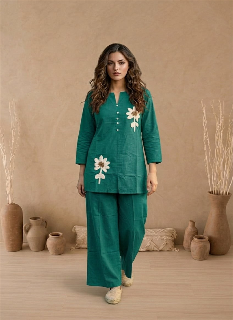 Green Cotton Co Ord Set After Six Wear