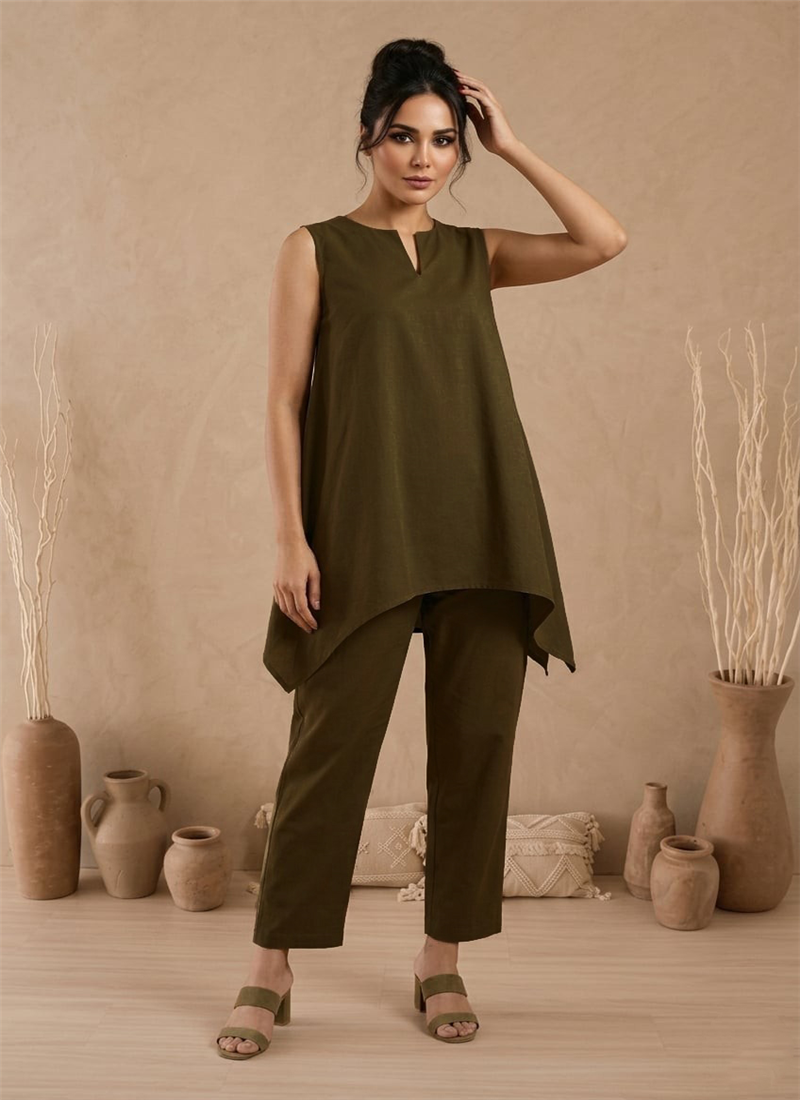 Green Cotton Co Ord Set After Six Wear
