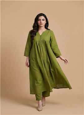 Green Cotton Kurta Set