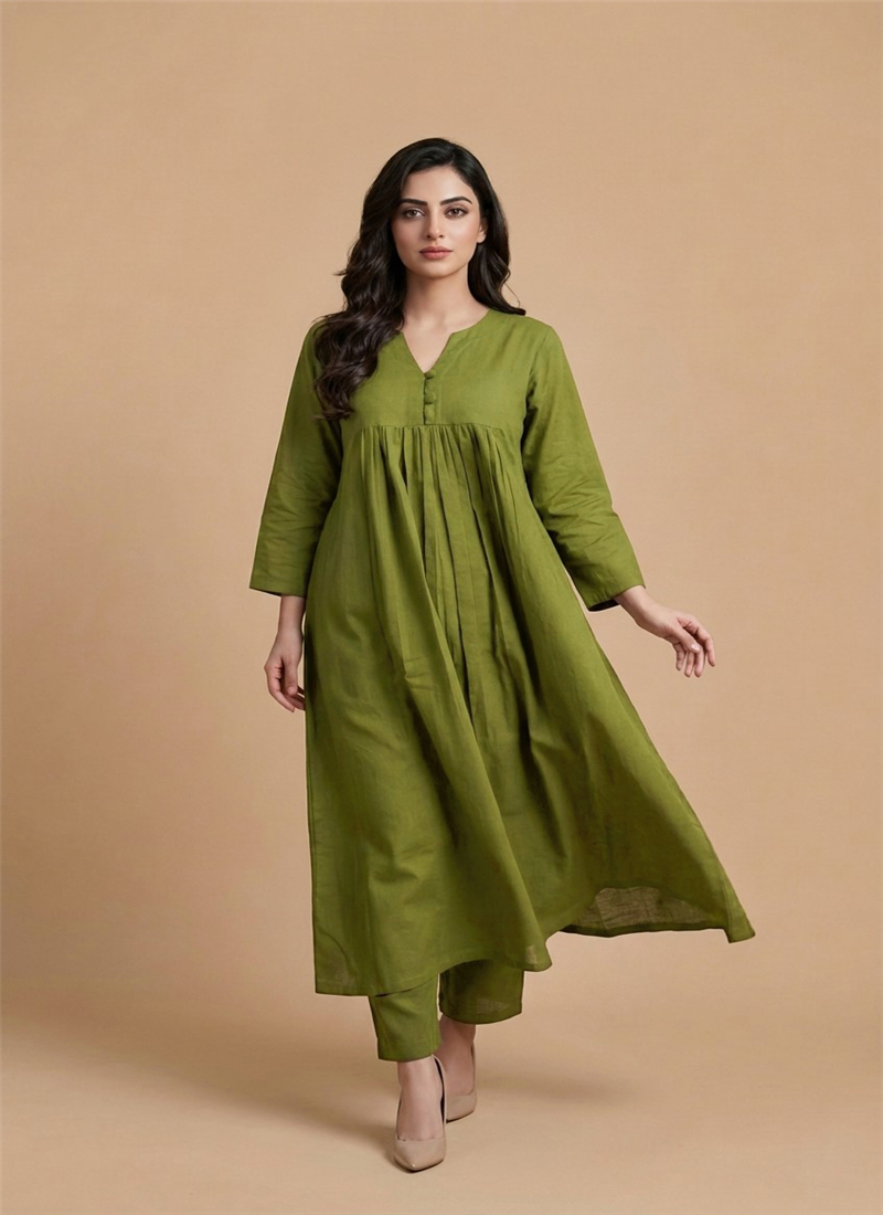 Green Cotton Kurta Set After Six Wear
