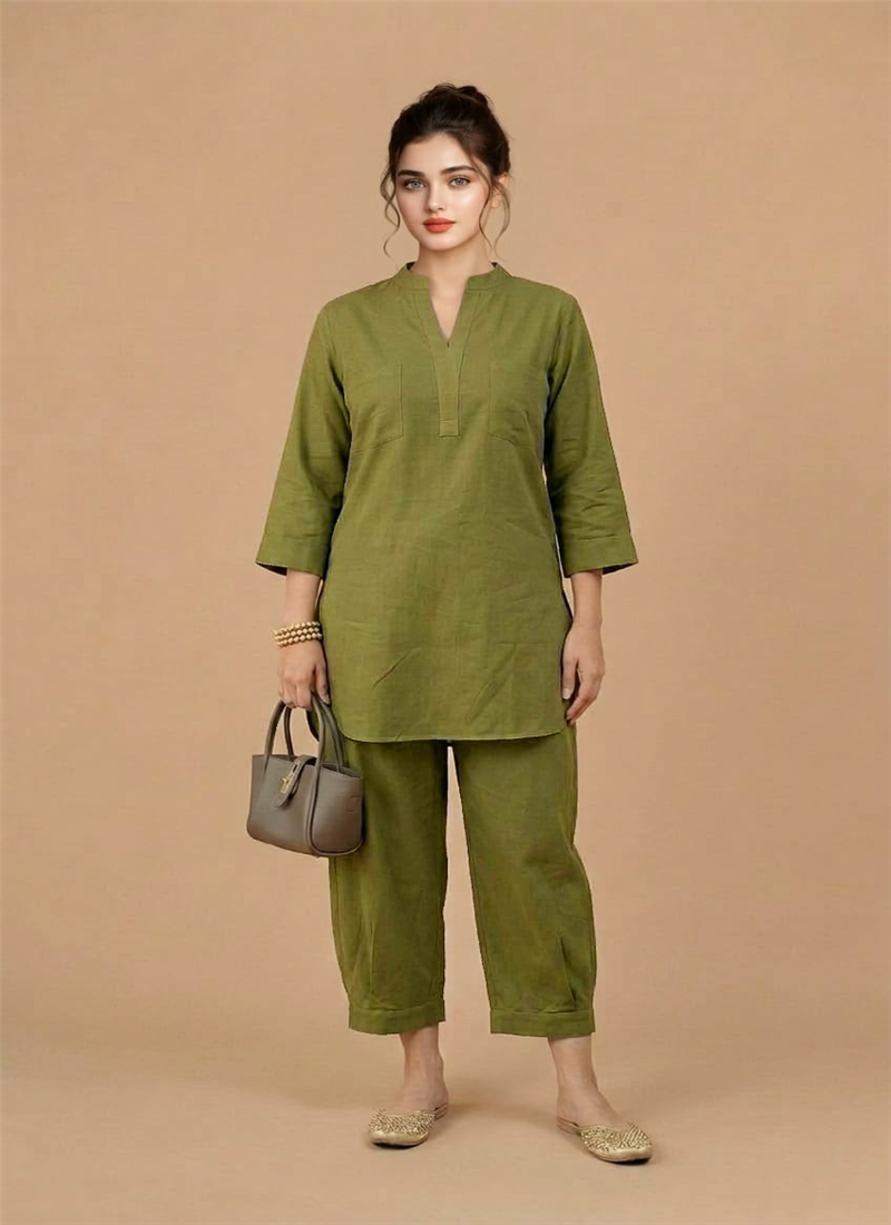 Green Cotton Kurta Set After Six Wear