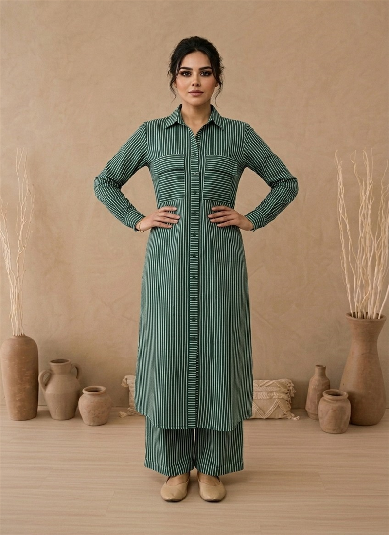 Green Cotton Kurta Set After Six Wear
