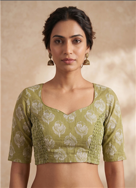 Green Cotton Printed Blouse