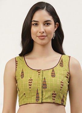 Green Cotton Printed Blouse