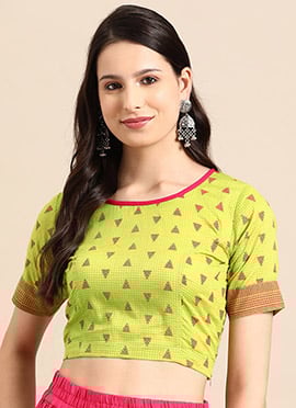 Green Cotton Printed Blouse