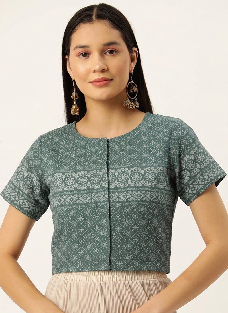 Green Cotton Printed Blouse After Six Wear