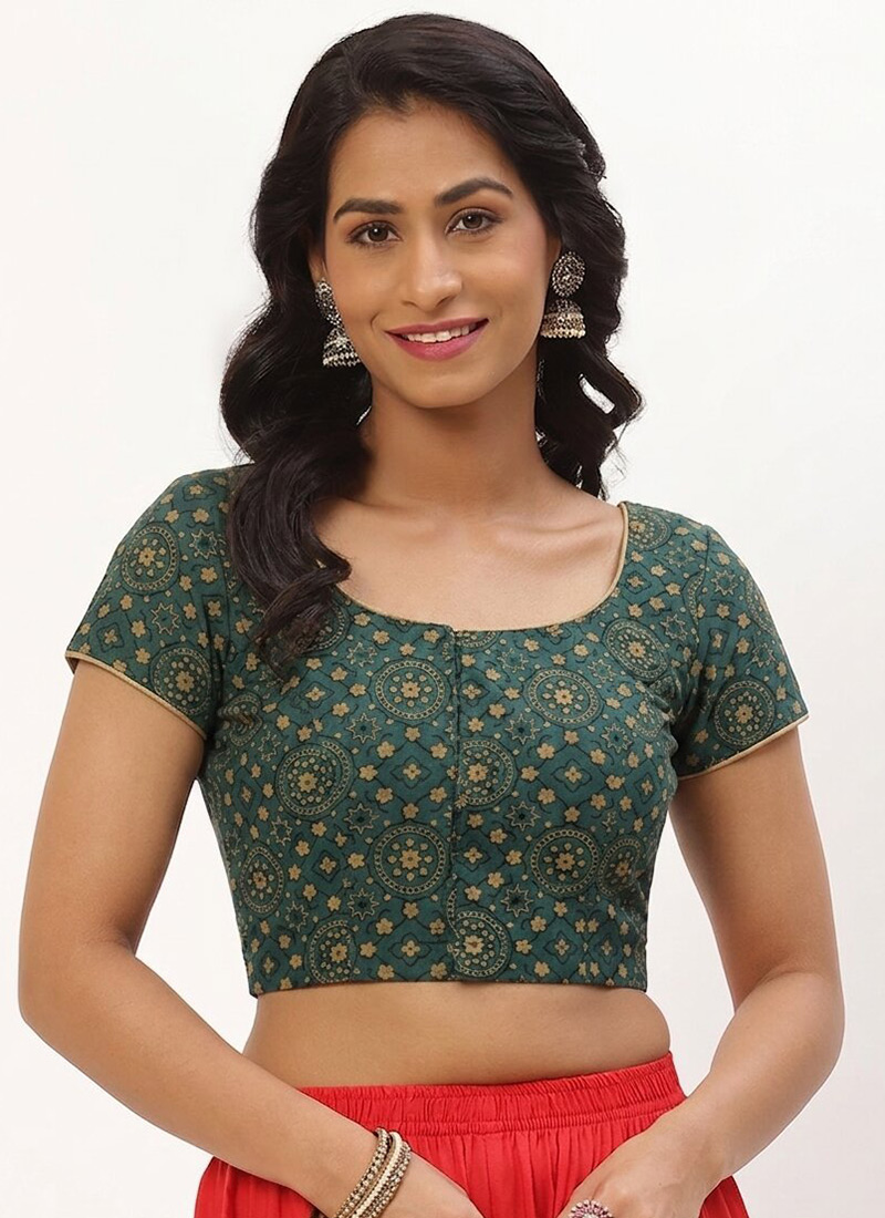Green Cotton Printed Classy Blouse After Six Wear