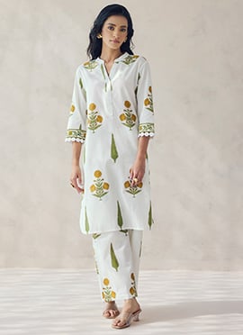 Green Cotton Printed Co ord Set