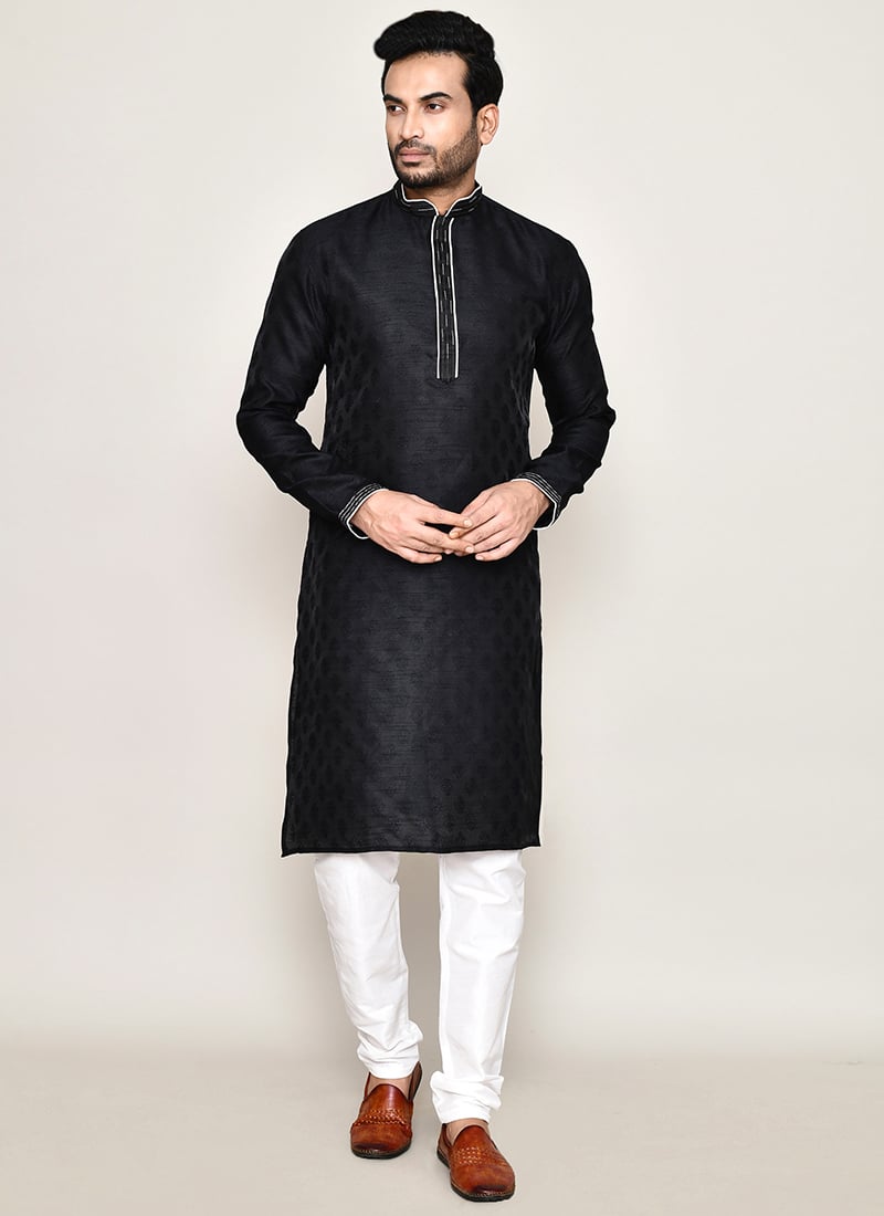 Dark Green Cotton Silk Jacquard Kurta Pyjama