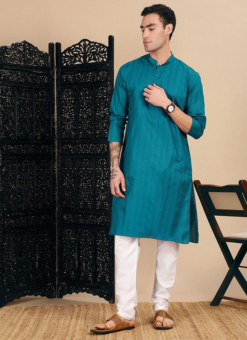 Green Cotton Textured Kurta