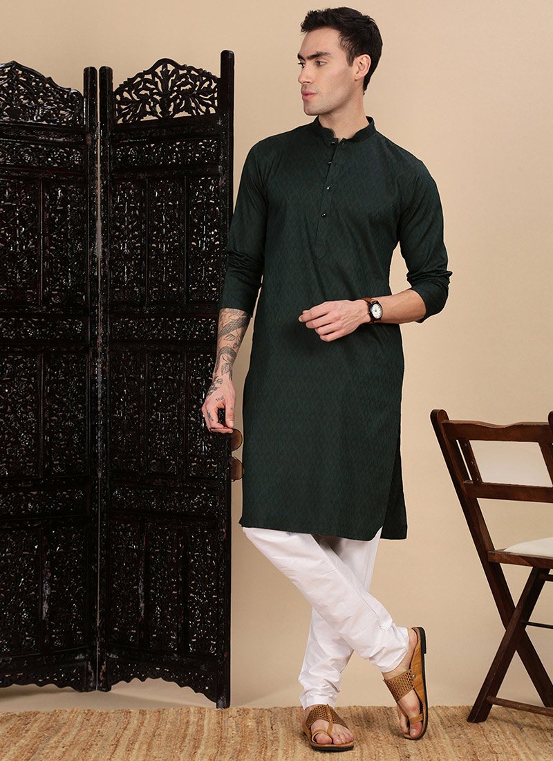 Green Cotton Textured Kurta