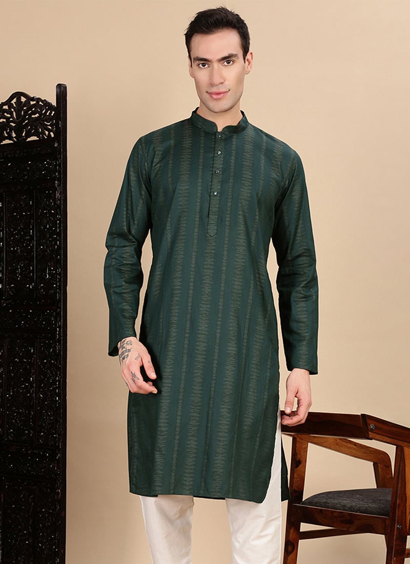 Green Cotton Textured Kurta