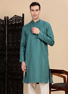 Green Cotton Textured Kurta