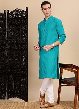 Green Cotton Textured Kurta