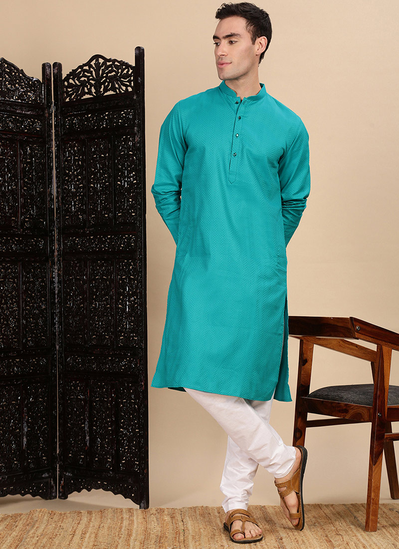 Green Cotton Textured Kurta