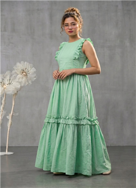 Green Cotton Tiered Maxi Dress