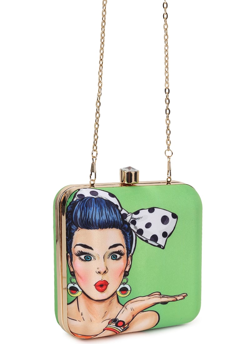 Green Crepe Silk Digital Print Clutch Wedding Wear