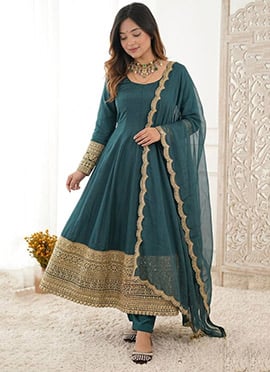 Green Crepe Silk Embroidered Anarkali Suit